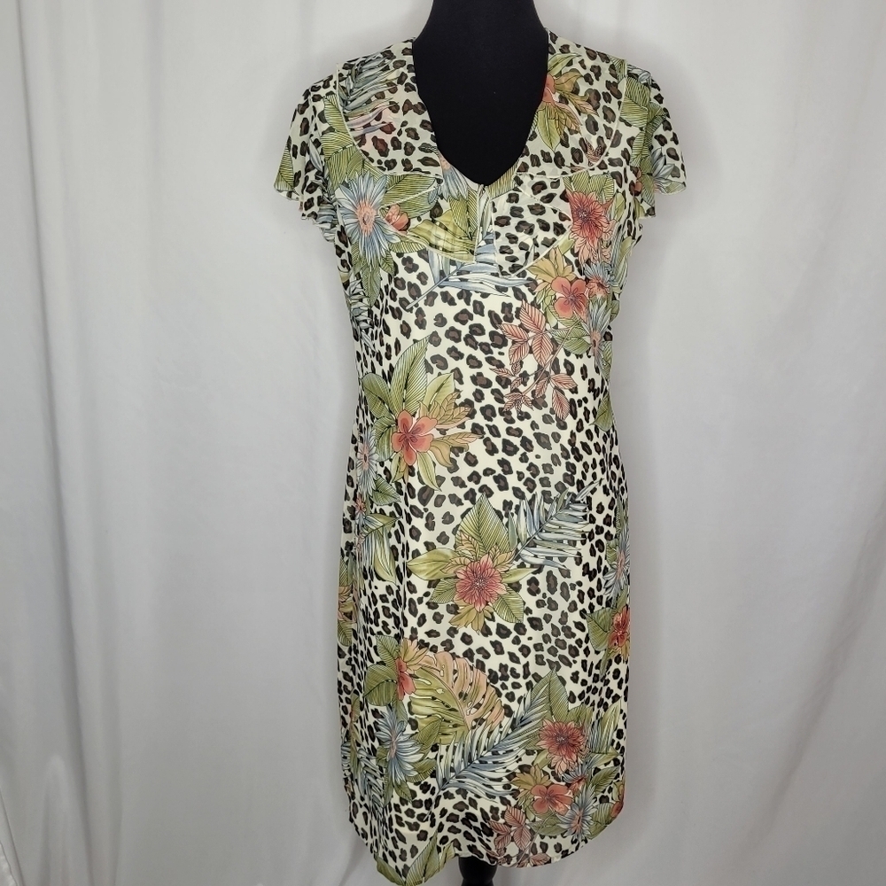 Kenzie Floral Animal Print Flutter Dress - Size 8